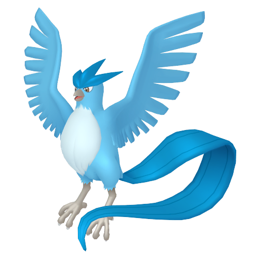 Animated Articuno game sprite flying in a frozen battle arena