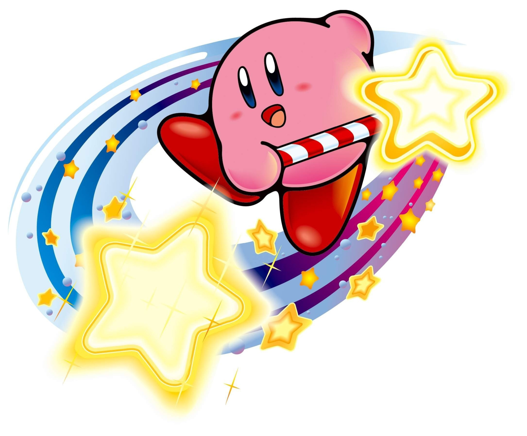Kirby jumping in the Dream Land arena